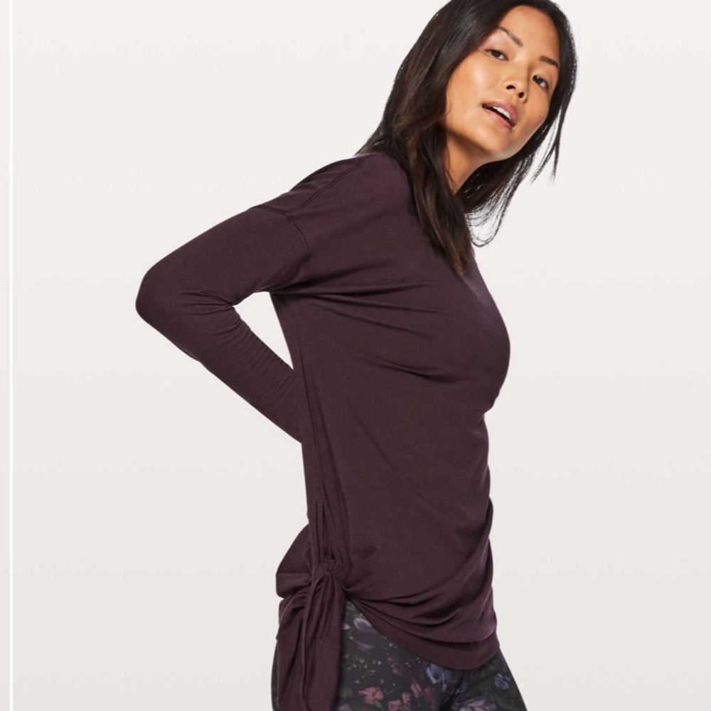 Lululemon To The Point Tie Long Sleeve Black Cherry Crew Neck Shirt Women’s 8